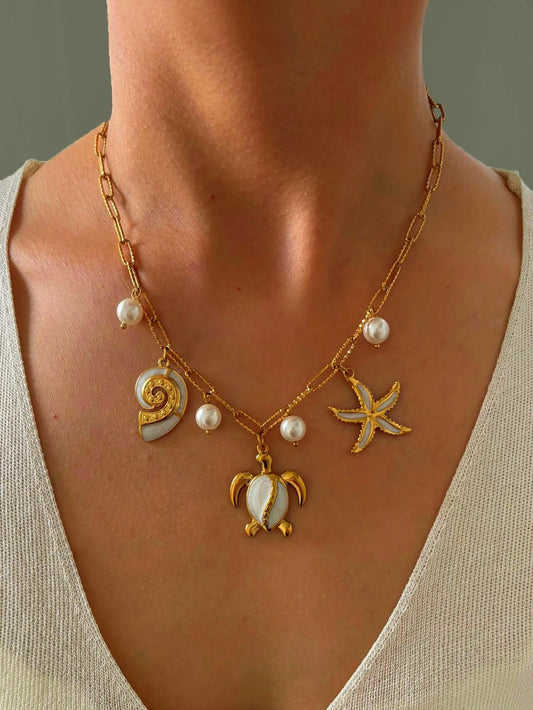 Collar Estrella Concha Tortuga Acero Inoxidable