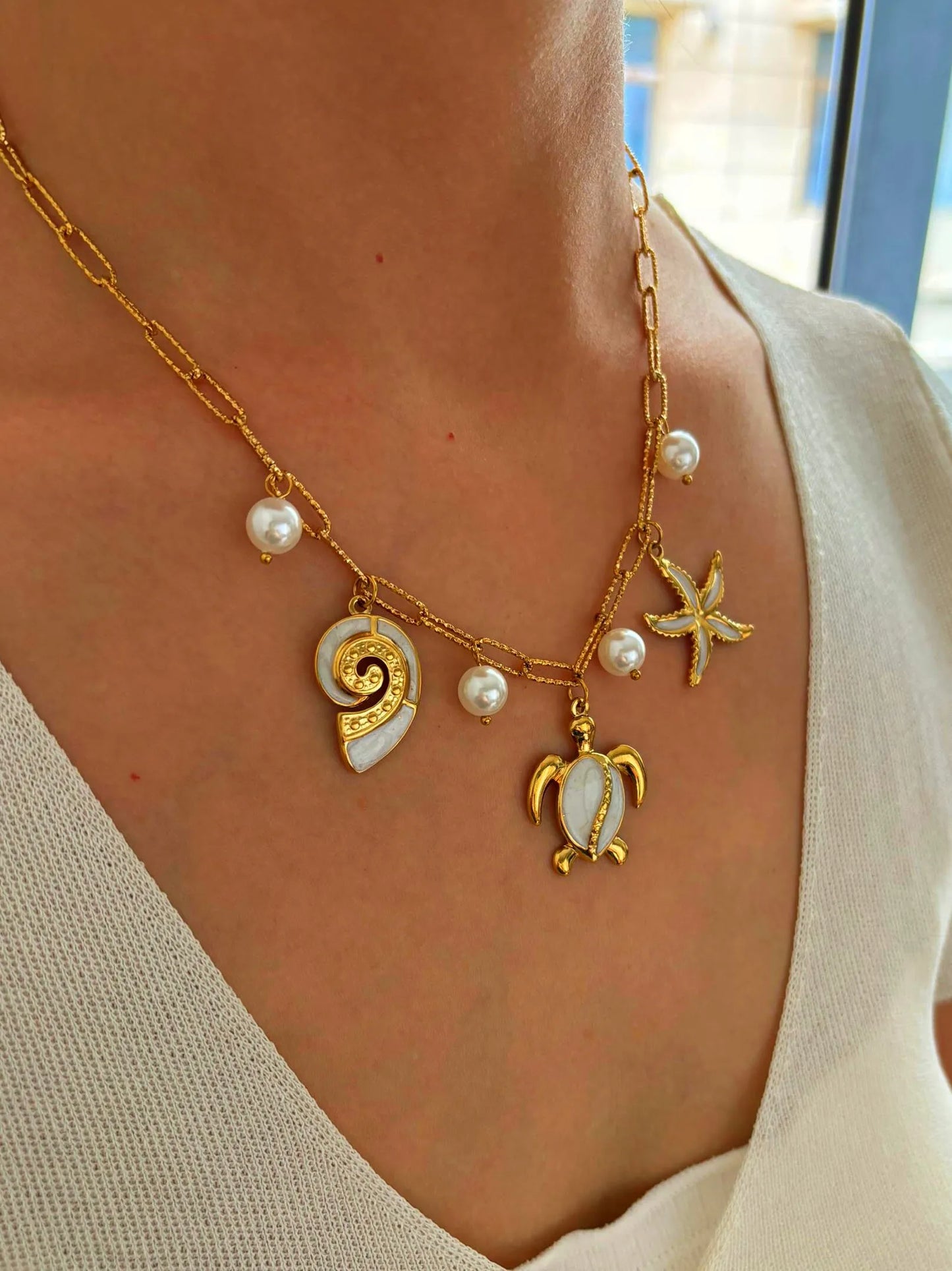 Collar Estrella Concha Tortuga Acero Inoxidable