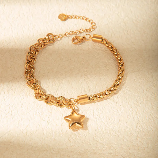 Pulsera Estrella Acero Inoxidable Chapado En Oro