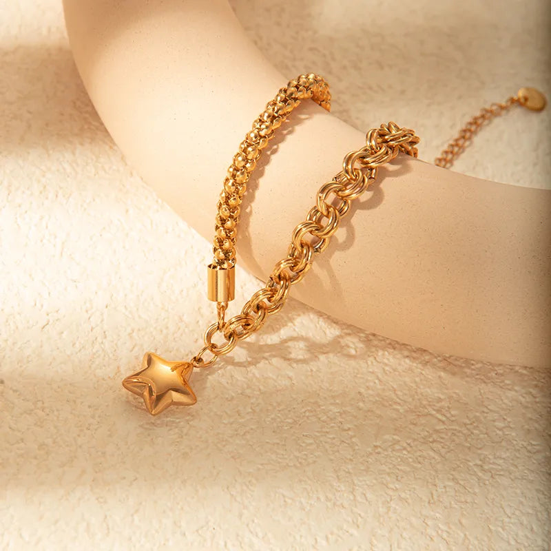 Pulsera Estrella Acero Inoxidable Chapado En Oro