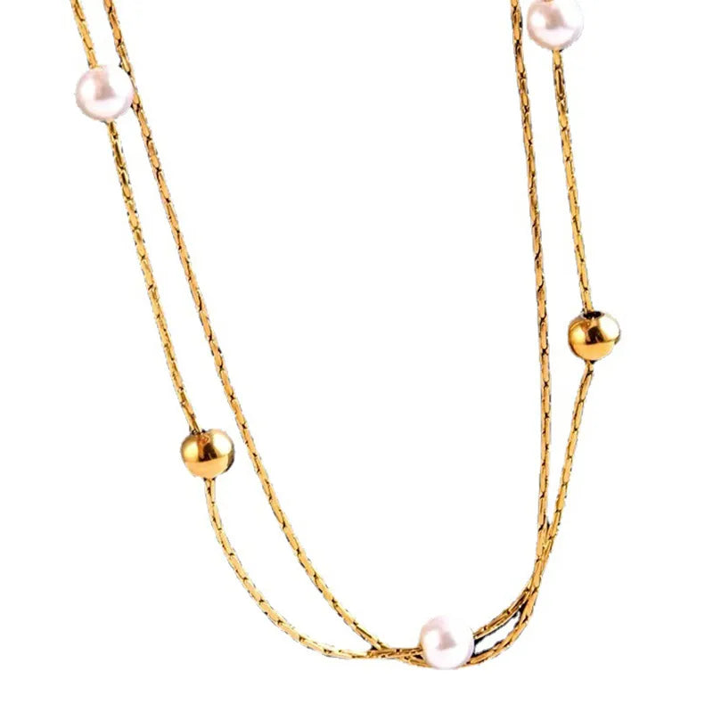 Collar Doble Perlas Acero Inoxidable