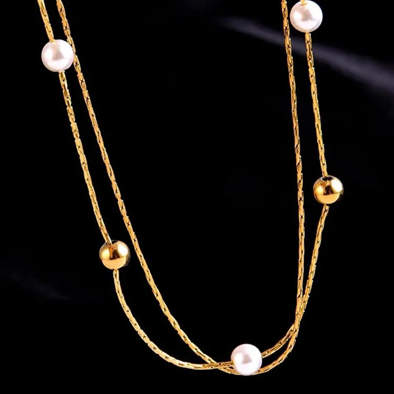 Collar Doble Perlas Acero Inoxidable