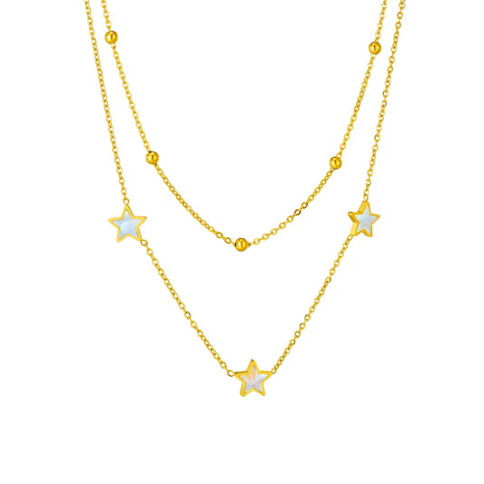 Collar Doble Estrella Acero Inoxidable Chapados en oro