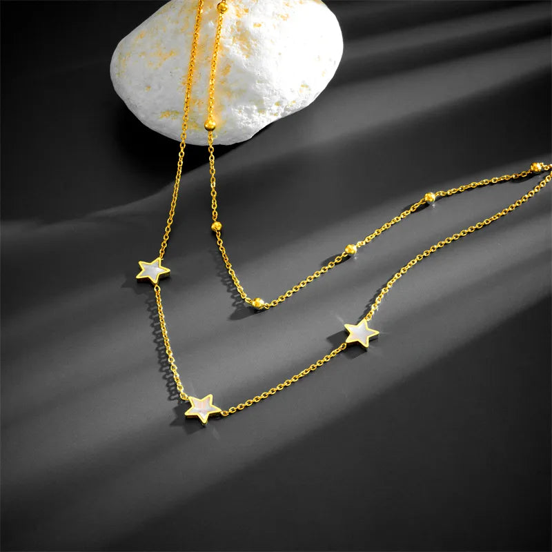 Collar Doble Estrella Acero Inoxidable Chapados en oro