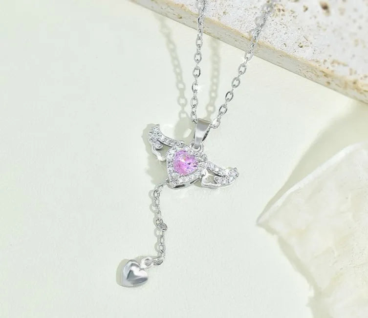 Collar Corazón Rosa Alas