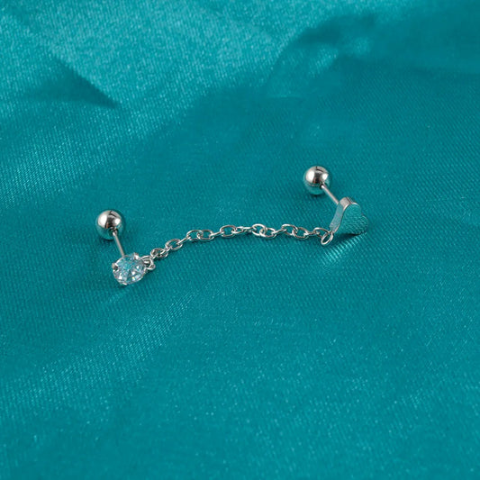 Piercing Doble Corazón Circón Acero Inoxidable