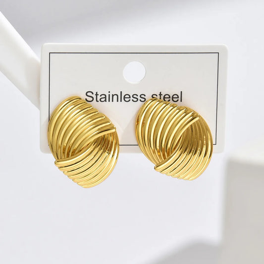 Aretes Rayas Dorado Acero Inoxidable