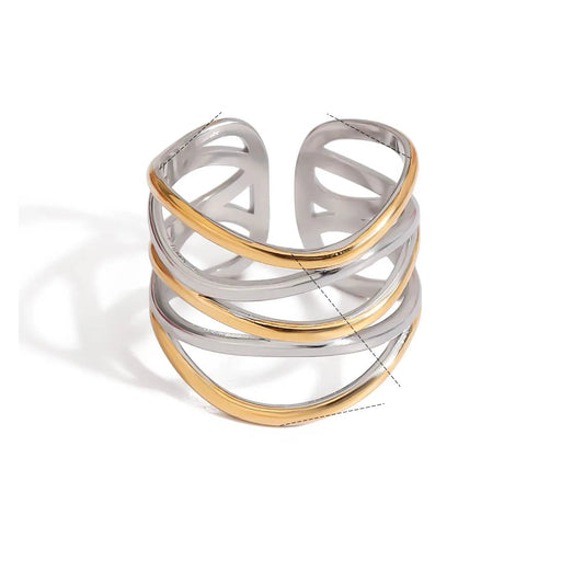 Anillo Bicolor Abierto Acero Inoxidable