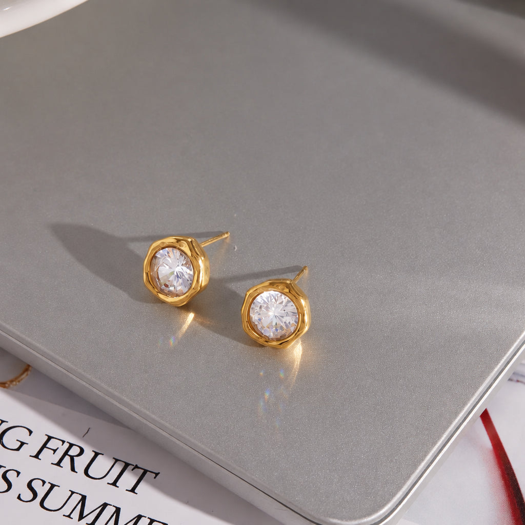Aretes Circón Dorados Acero Inoxidable