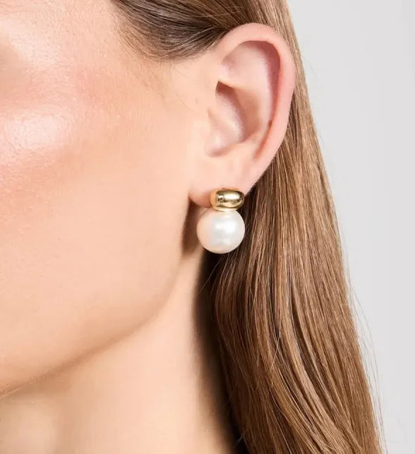 Aretes Perla Acero Inoxidable