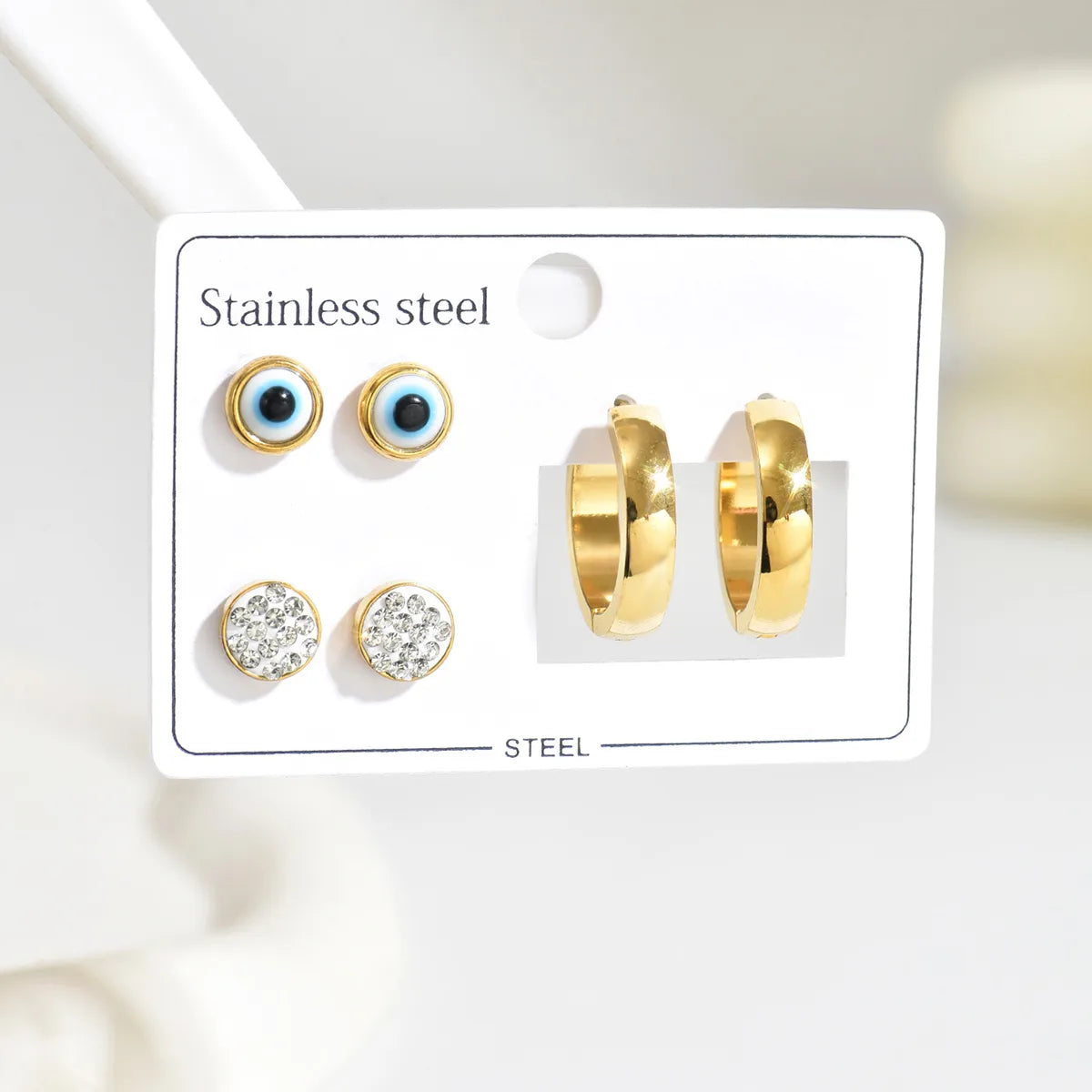 Set Aretes Ojo Acero Inoxidable