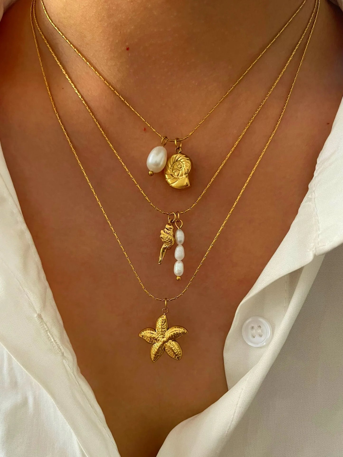 Set Collares Estrella Mar Concha Acero Inoxidable
