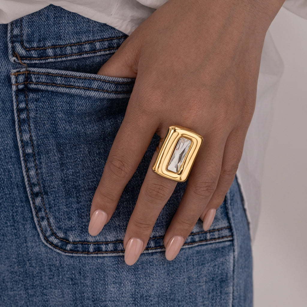 Anillo Abierto Rectangular Acero Inoxidable