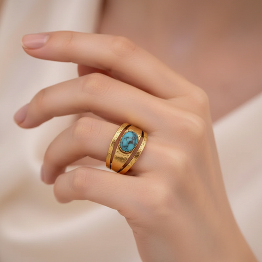 Anillo Abierto Turquesa Acero Inoxidable