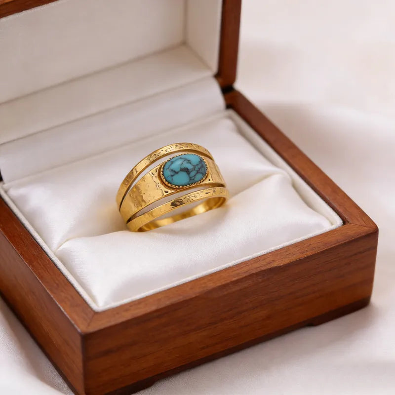 Anillo Abierto Turquesa Acero Inoxidable