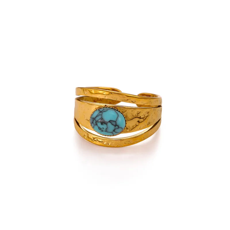 Anillo Abierto Turquesa Acero Inoxidable