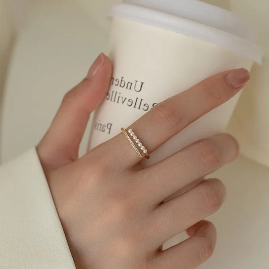 Anillo Elegante Perlas Plata S925