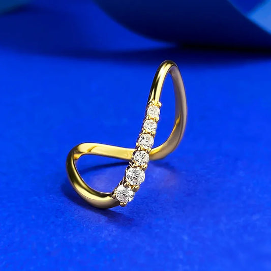 Anillo Ondulado Dorado Plata S925