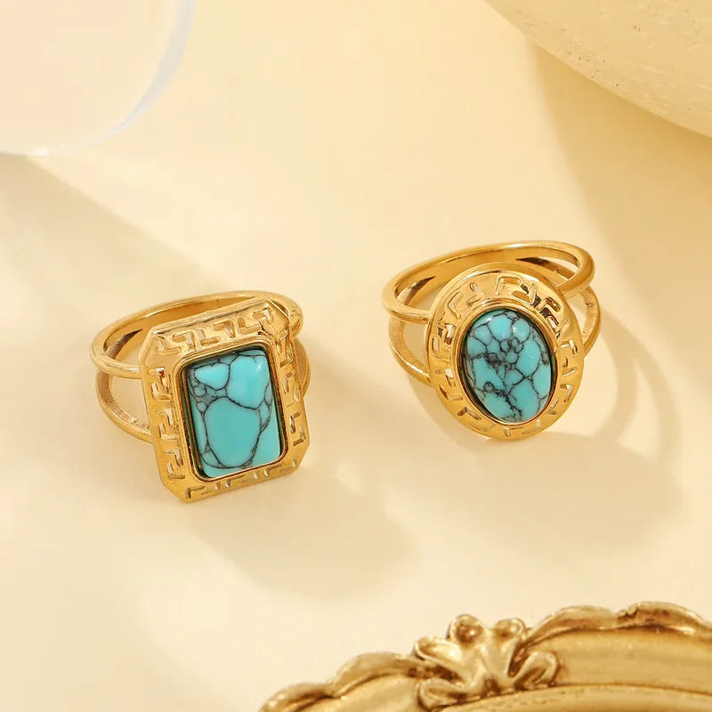 Set Anillos Turquesa Acero Inoxidable