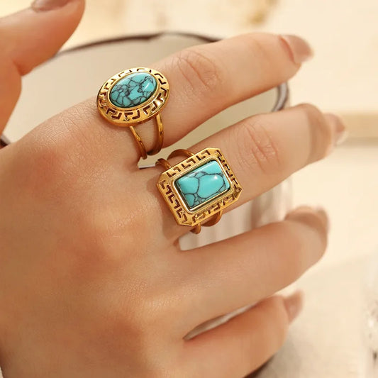 Set Anillos Turquesa Acero Inoxidable