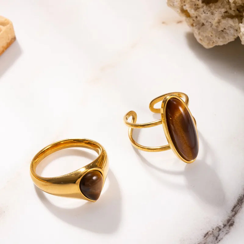 Set Anillos Oval Acero Inoxidable