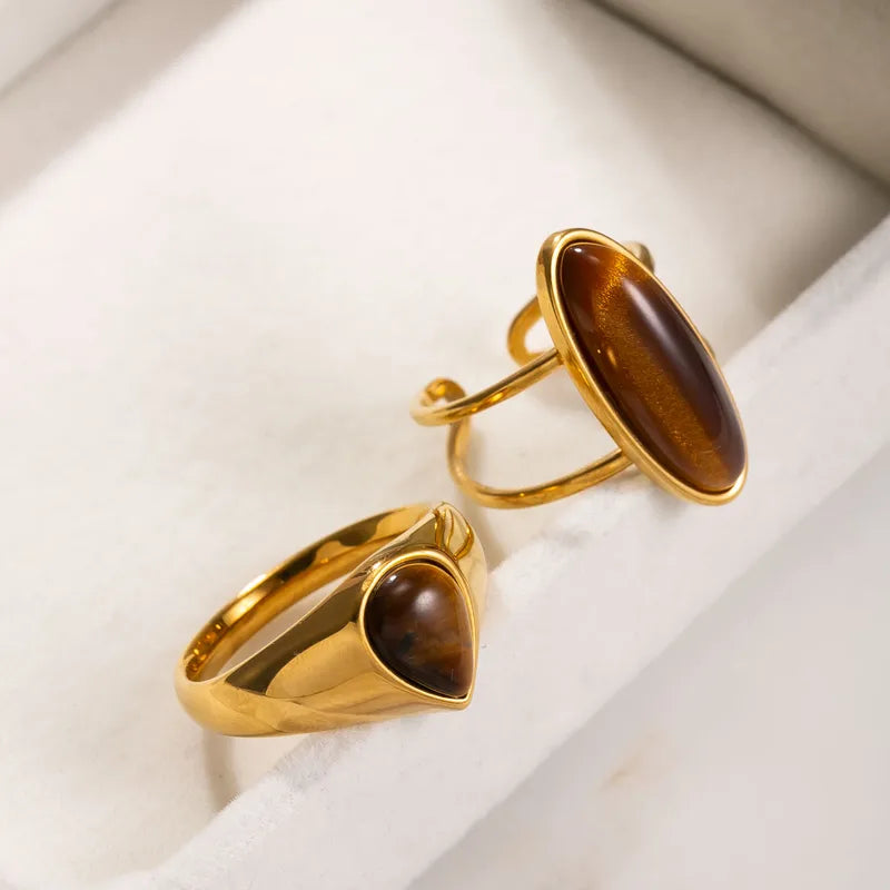 Set Anillos Oval Acero Inoxidable