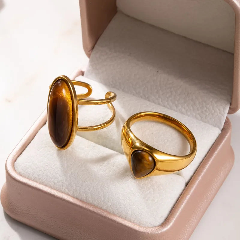 Set Anillos Oval Acero Inoxidable