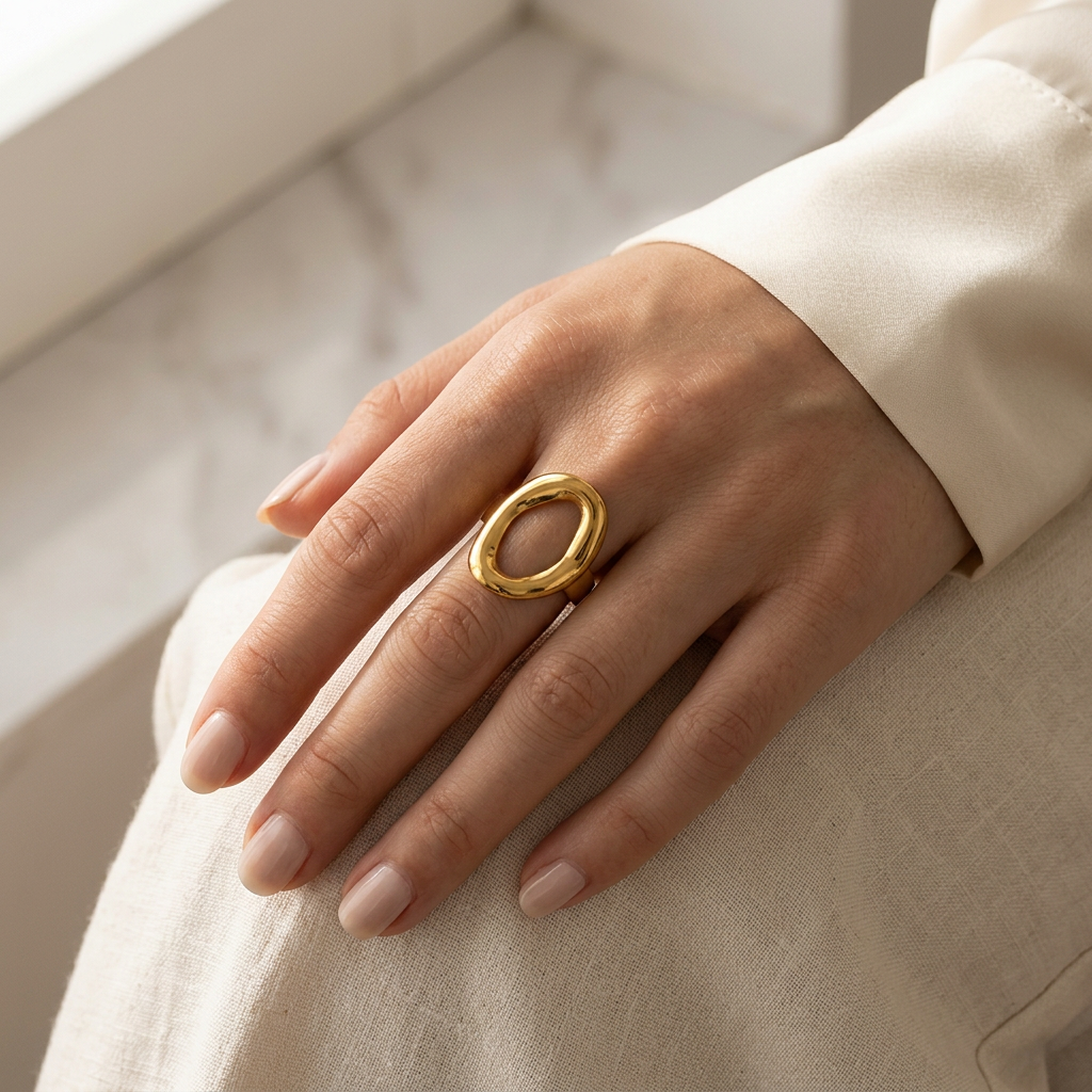 Anillo Abierto Dorado Acero Inoxidable