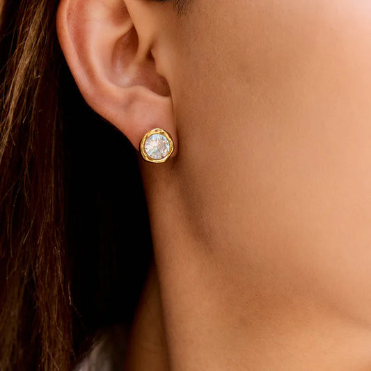 Aretes Circón Dorados Acero Inoxidable