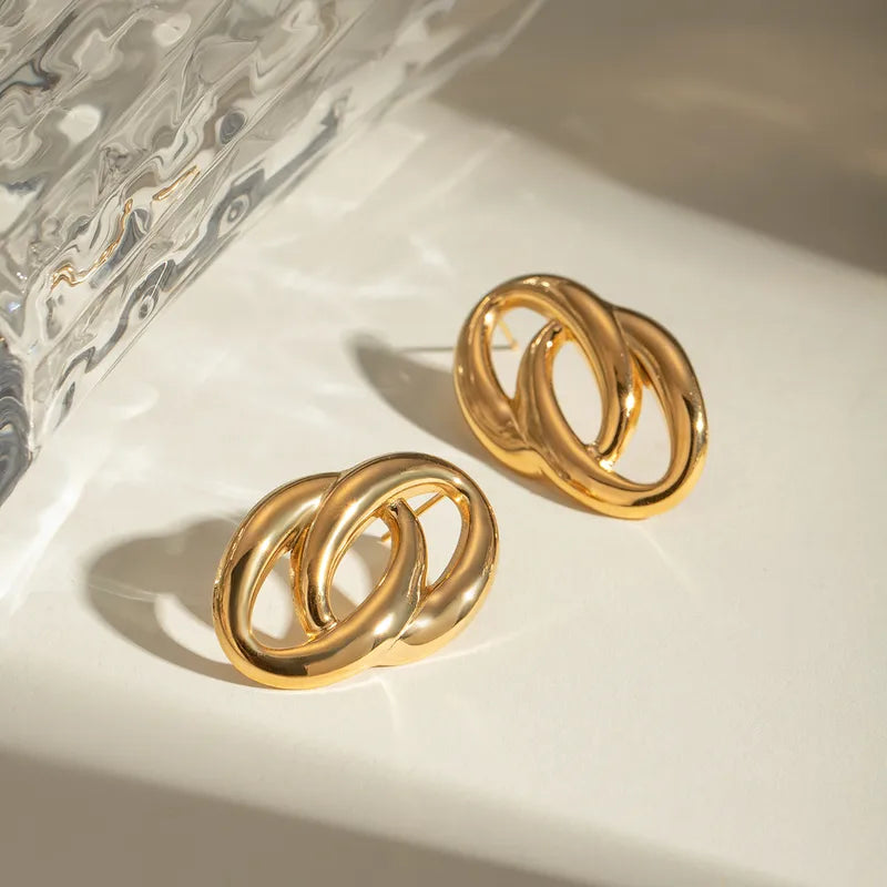 Aretes Doble Ovalo Dorado Acero Inoxidable