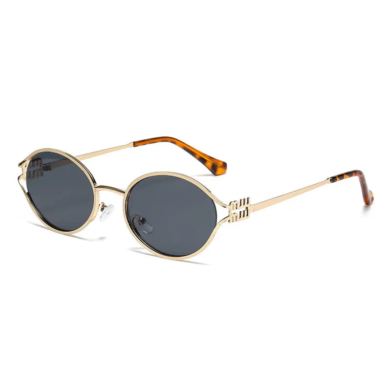 Gafas Negro Marco Ovalado Dorado