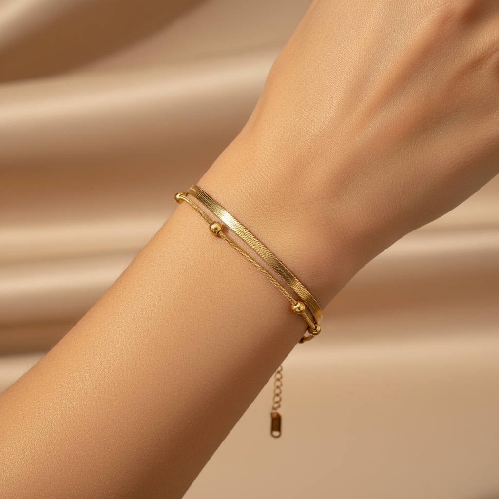 Pulsera Doble Bolitas Acero Inoxidable