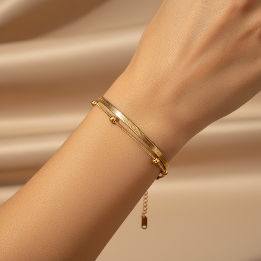 Pulsera Doble Bolitas Acero Inoxidable