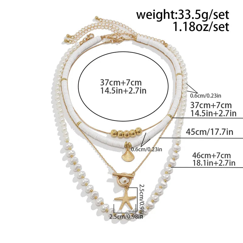 Set Collares Estrella Mar Cascarón Aleación Arcilla