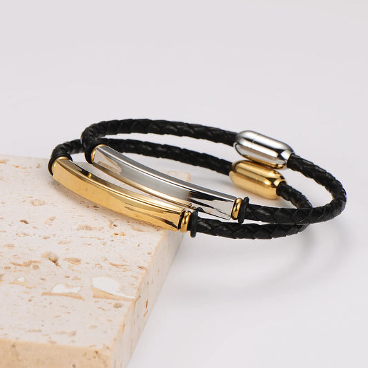 Pulsera Cuero Delgada Acero Inoxidable