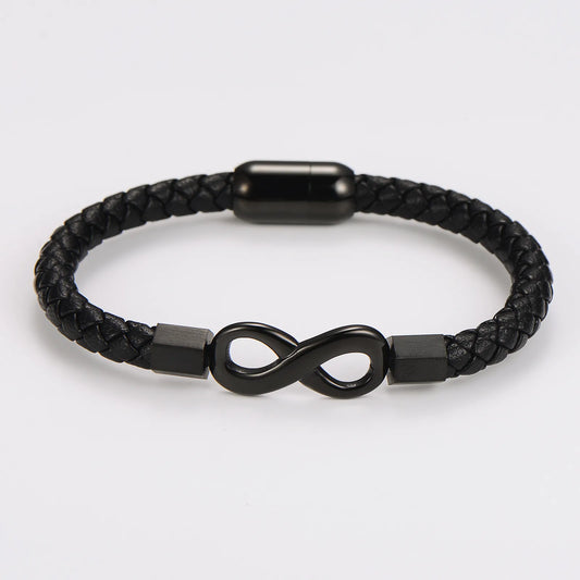 Pulsera Infinito Cuero Sintético Acero Inoxidable