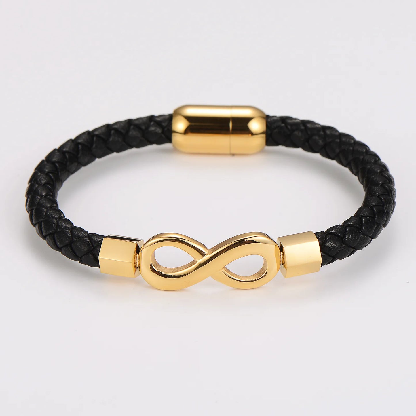Pulsera Infinito Cuero Sintético Acero Inoxidable