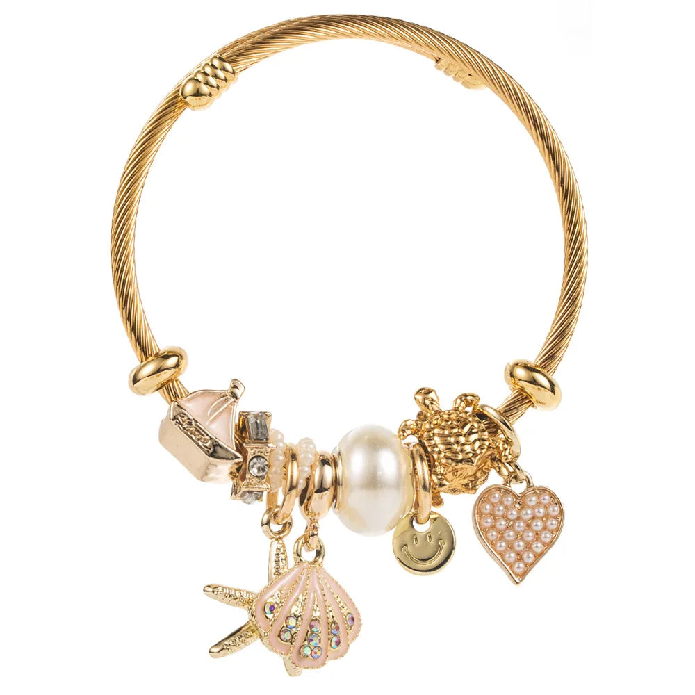 Pulsera Estrella Mar Concha Corazón Acero Inoxidable