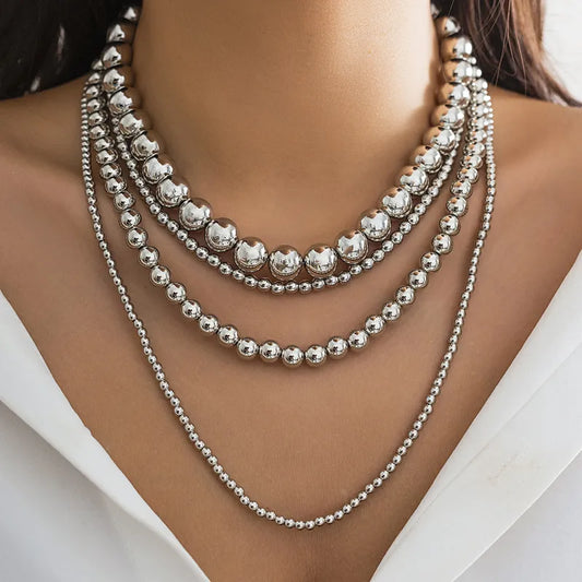 Collar Múltiple Bolas Plateado