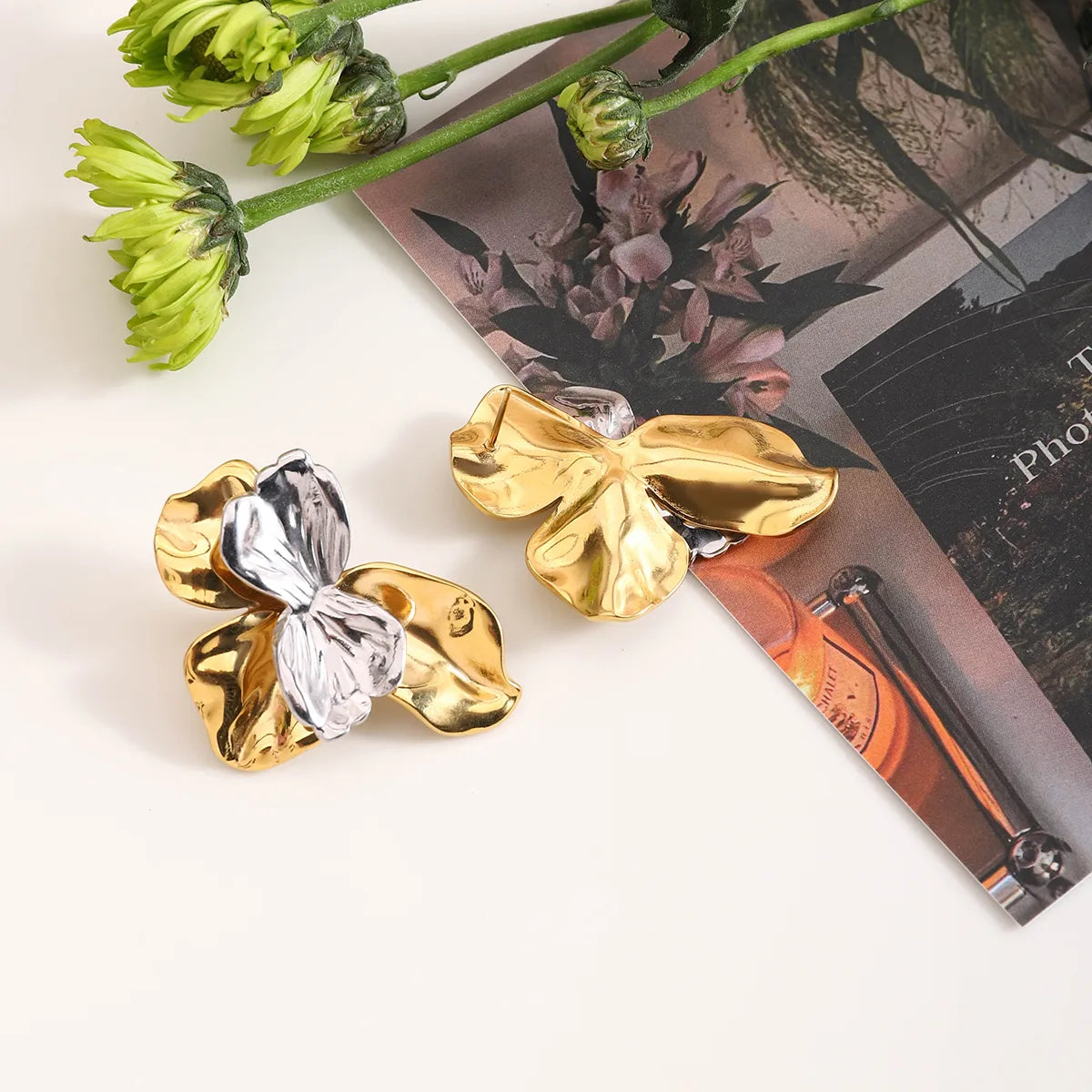 Aretes Bicolor Irregular Acero Inoxidable