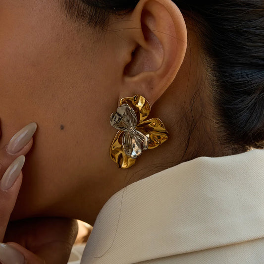 Aretes Bicolor Irregular Acero Inoxidable