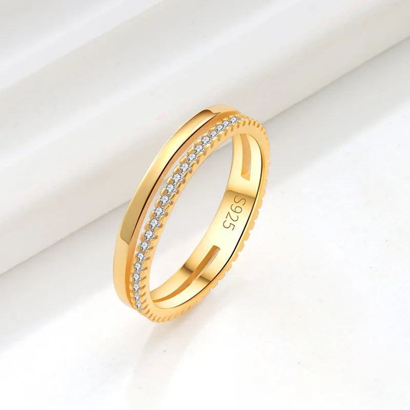 Anillo Doble Dorado Plata De Ley 925