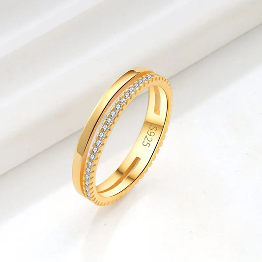 Anillo Doble Dorado Plata De Ley 925