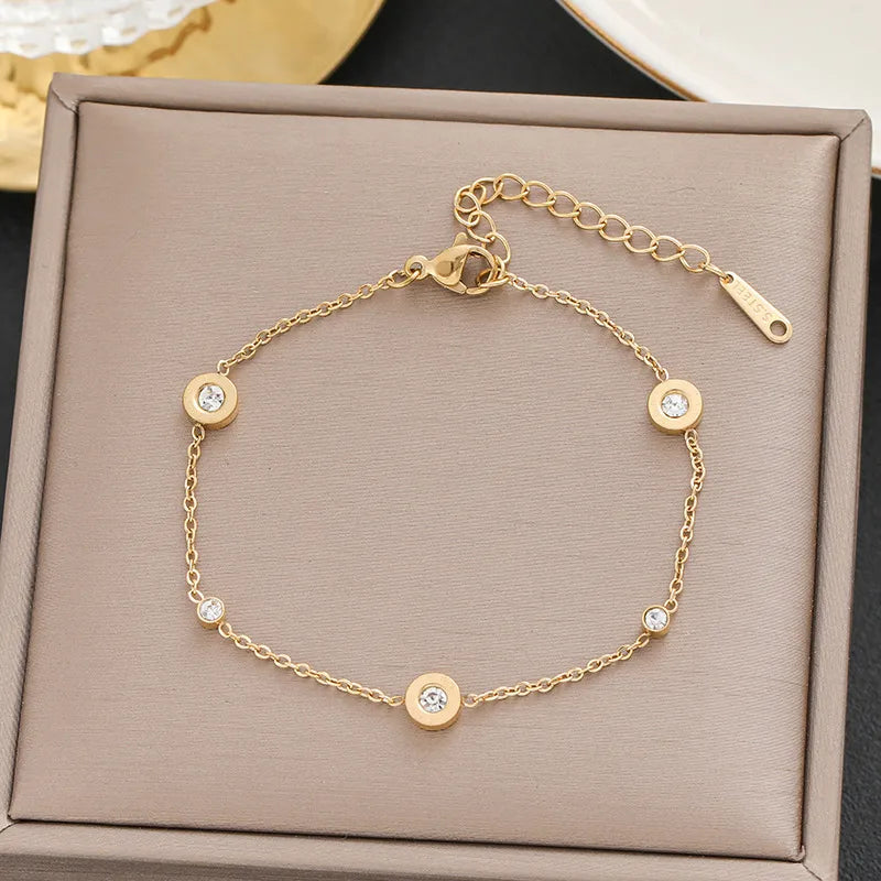 Pulsera Circón Dorada Acero Titanio
