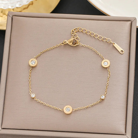 Pulsera Circón Dorada Acero Titanio