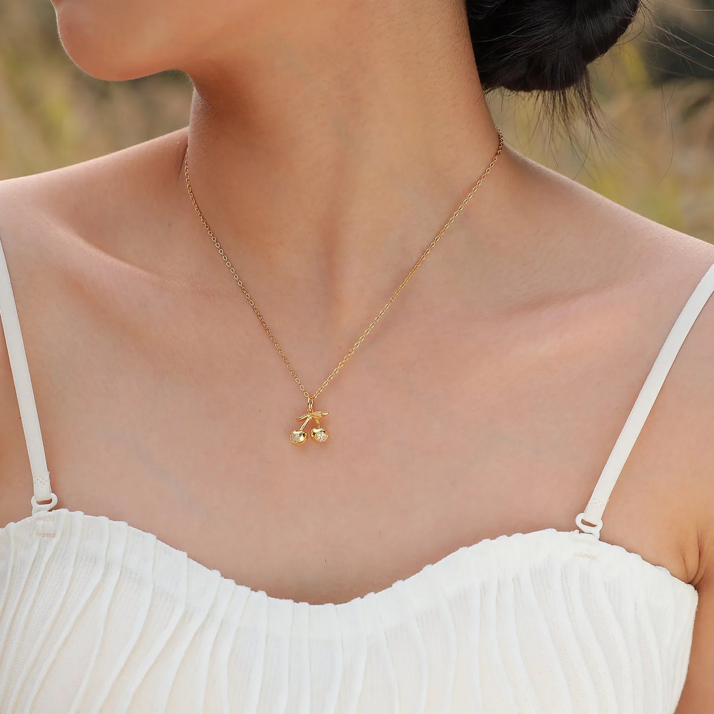Collar Cerezas Acero Inoxidable Chapado En Oro