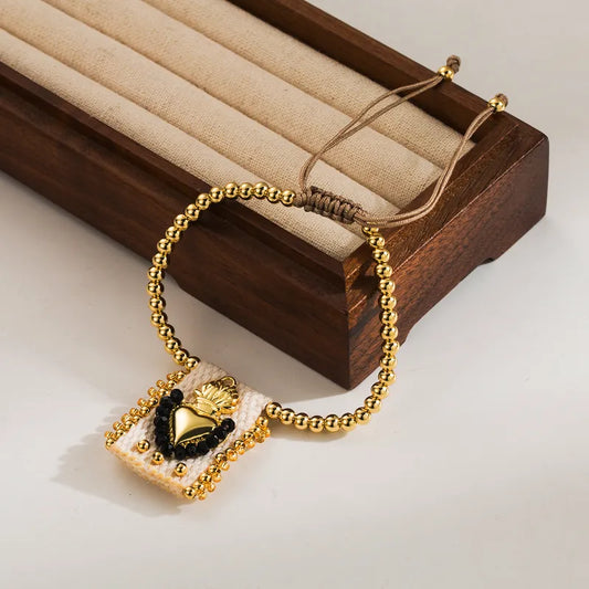 Pulsera Corazón Corona Negro