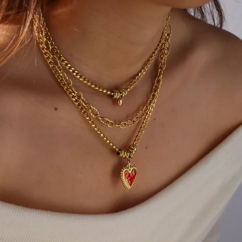 Set Tres Collares Corazón Acero Inoxidable