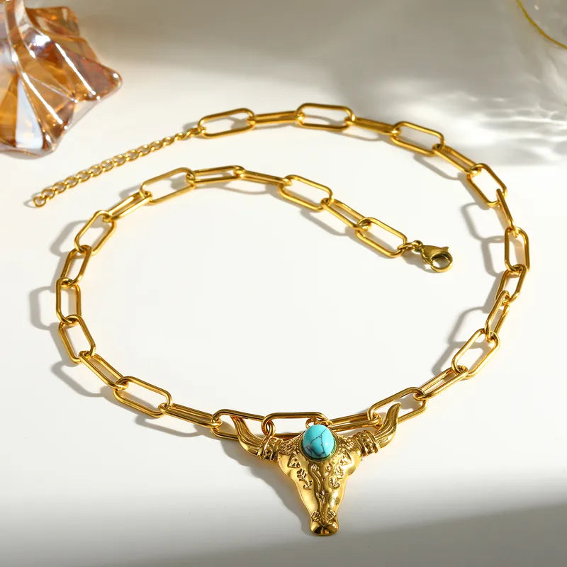Collar Cabeza Toro Turquesa Acero Inoxidable