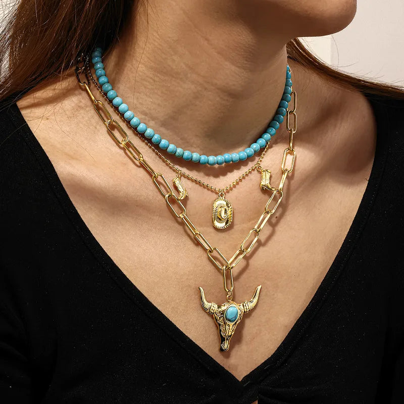 Collar Cabeza Toro Turquesa Acero Inoxidable